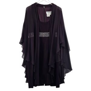 Daymor Couture Purple Beaded Chiffon Cape‎ Evening Dress Size 16 Formal Gala